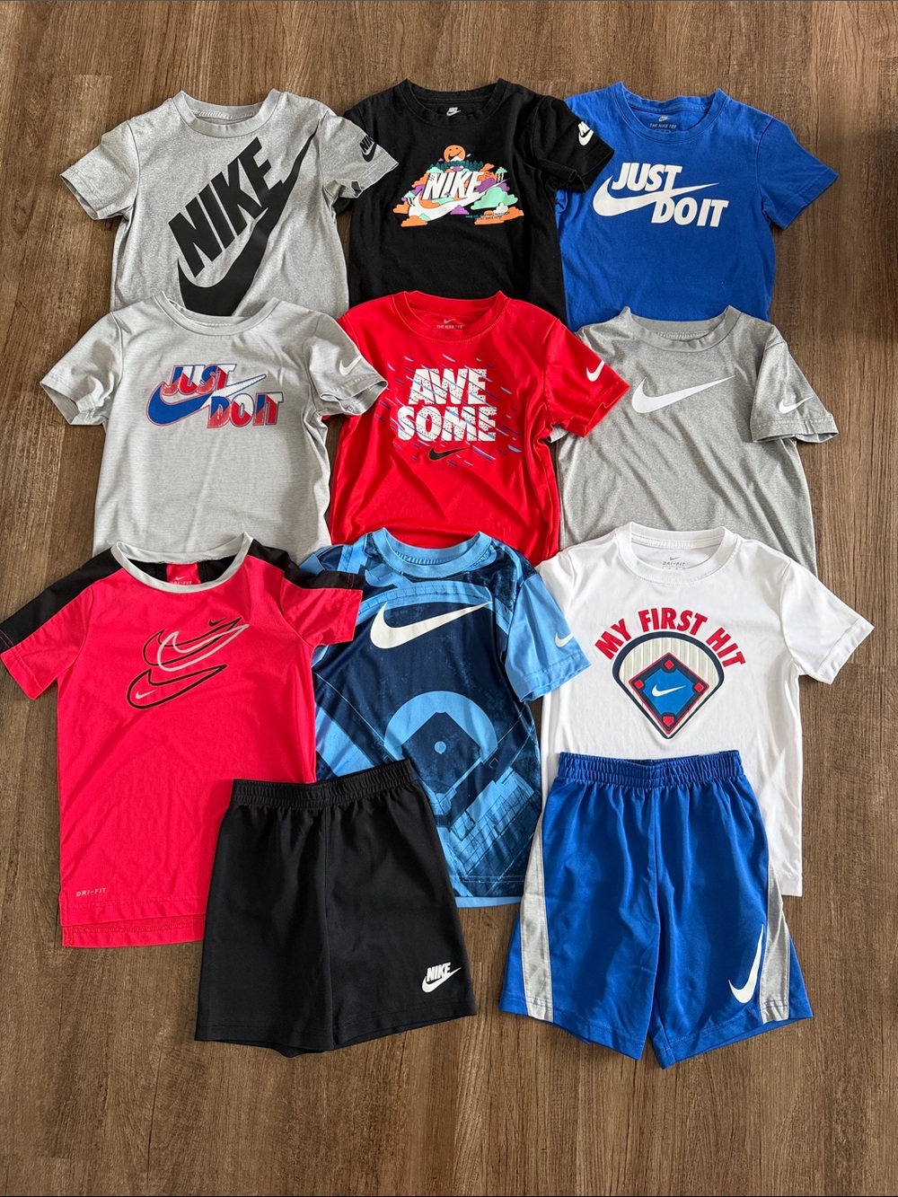 Nike Kids Tee and Shorts Lot in Red, Blue, Black, Gray, White